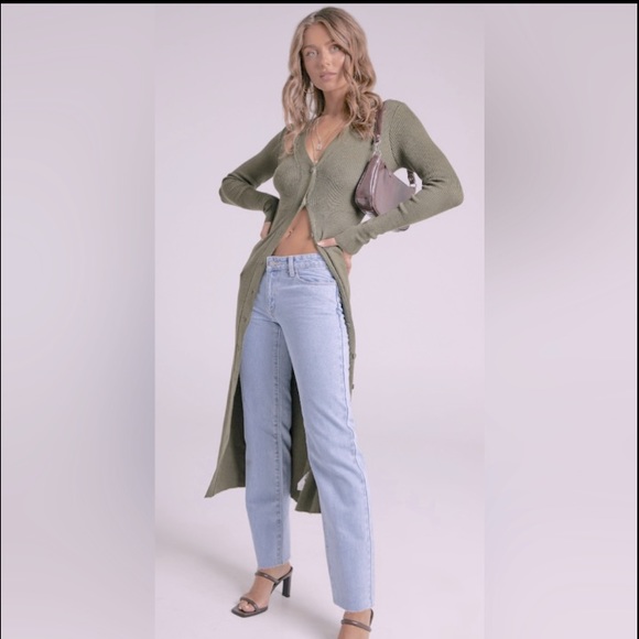 Eloquii Women's Long Sleeve Button Up Ribbed Midi Dress In Green. Large - Picture 5 of 13